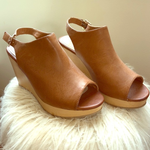 Express Shoes - Express Wedge Sandals Size 8 Brown, Worn Once